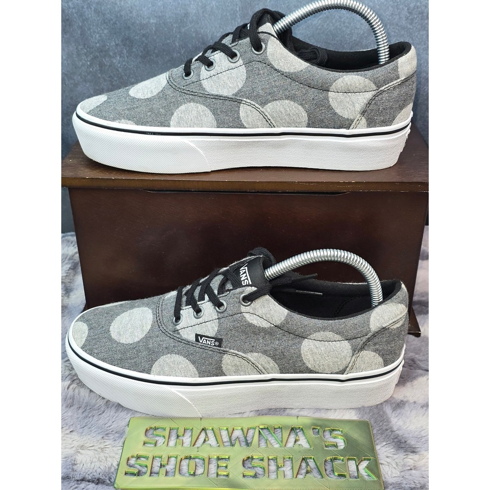 EUC Vans Authentic Platform 2.0 Grey Polka Dot Denim Sneakers Womens 8.5